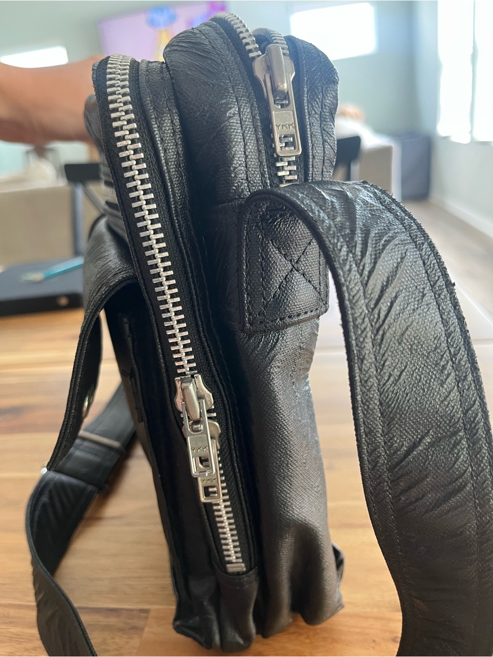 Porter International Black Leather Messenger Bag with Front Pockets - Picture 10 of 14
